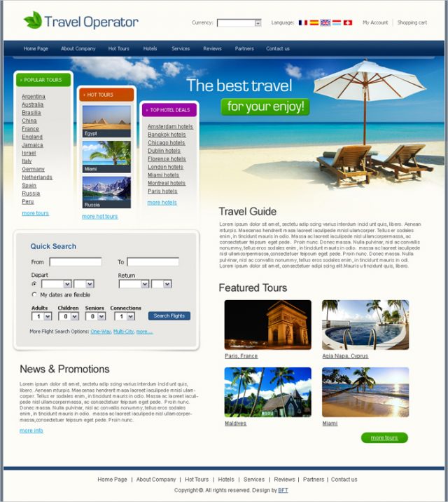 Free Travel Operator Website Template