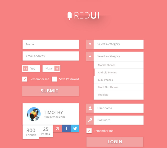 RED Free UI Kit PSD