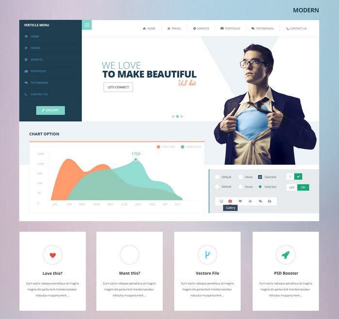 Modern web and dashboard UI Kit PSD