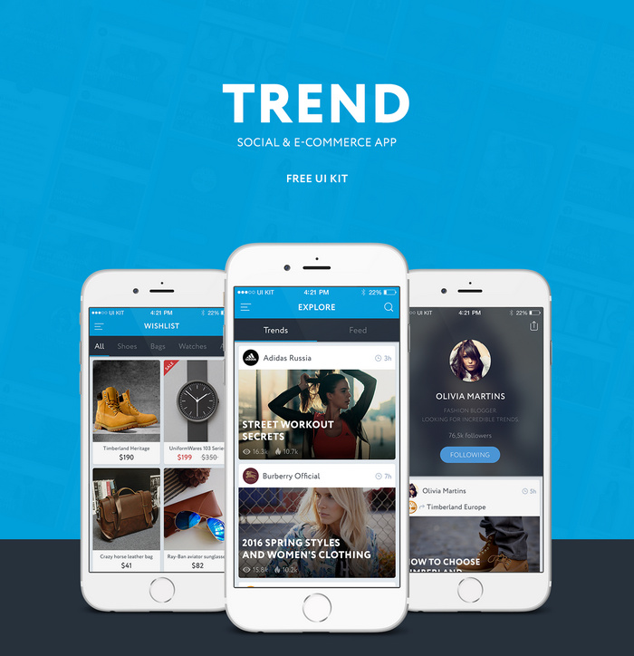 trend ui kit – Social and e-commerce ios app