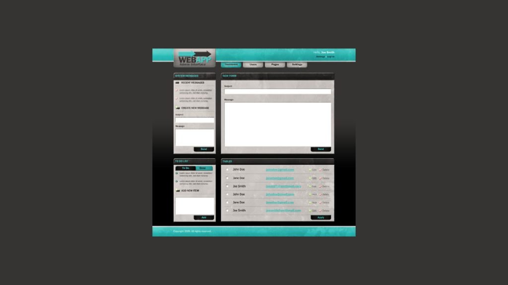 Web App Admin User Interface in Photoshop